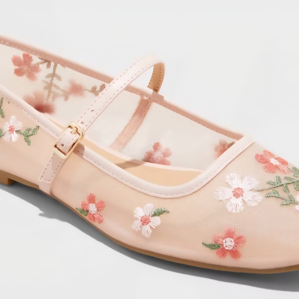 Wild Fable Pink Floral Embroidered Flats
